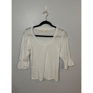 Nation LTD‎ White V Neck 3/4 Sleeve Ruffle Cuff Top Women's XS